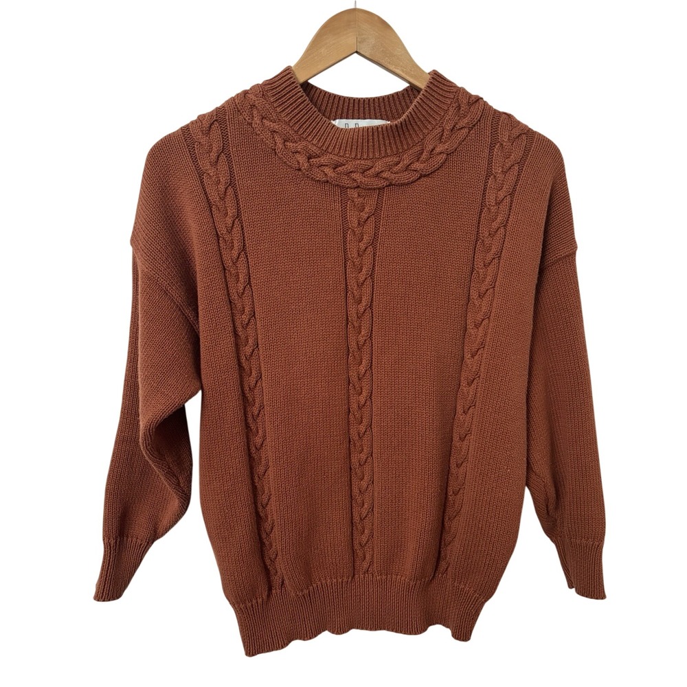 Vintage Dalmys Cable Knit Sweater Womens M Drop Shoulder 90s Brown Rust Grandpa